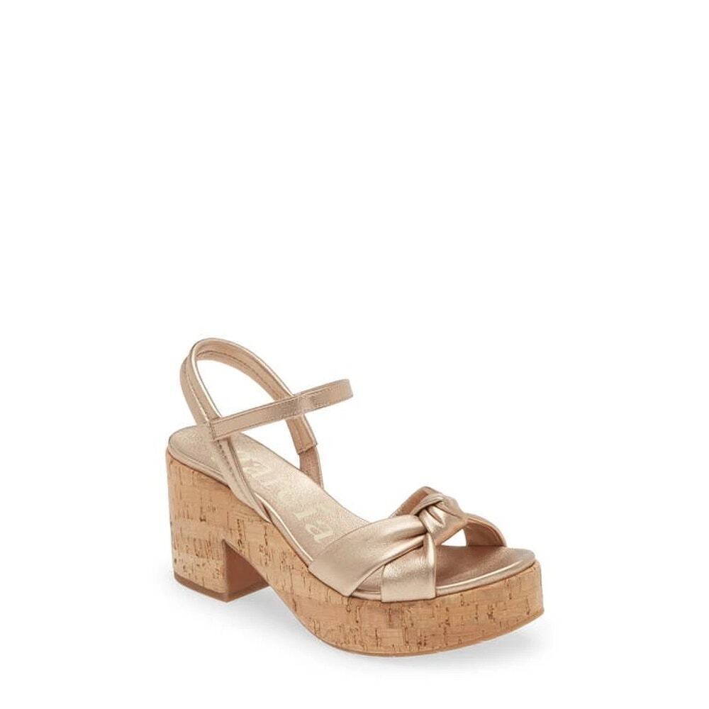 Pedro Garcia Metallic Rose Gold Knot Cork Platform Sandals